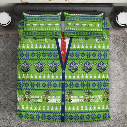 Raiders Rugby Christmas Bedding Set Merry Xmas Canberra Cardigan Style - Aussie Hoodie