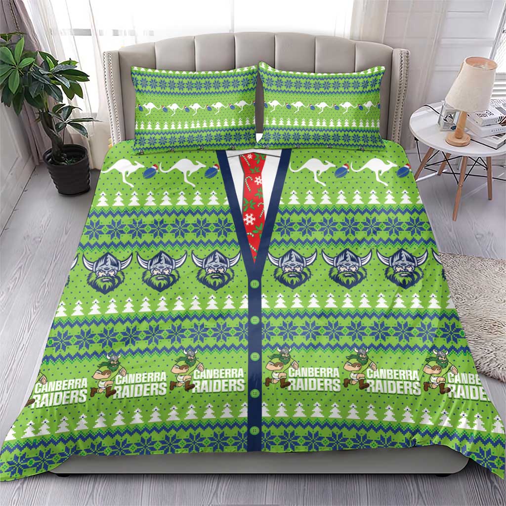 Raiders Rugby Christmas Bedding Set Merry Xmas Canberra Cardigan Style - Aussie Hoodie