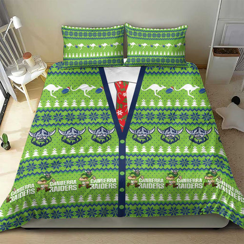 Raiders Rugby Christmas Bedding Set Merry Xmas Canberra Cardigan Style - Aussie Hoodie