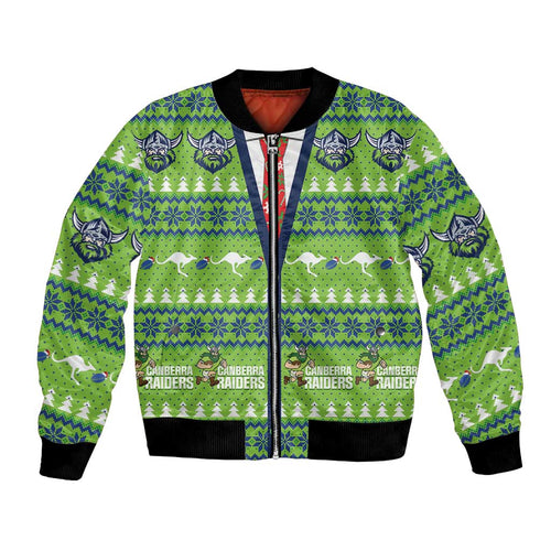 Raiders Rugby Christmas Bomber Jacket Merry Xmas Canberra Cardigan Style - Aussie Hoodie