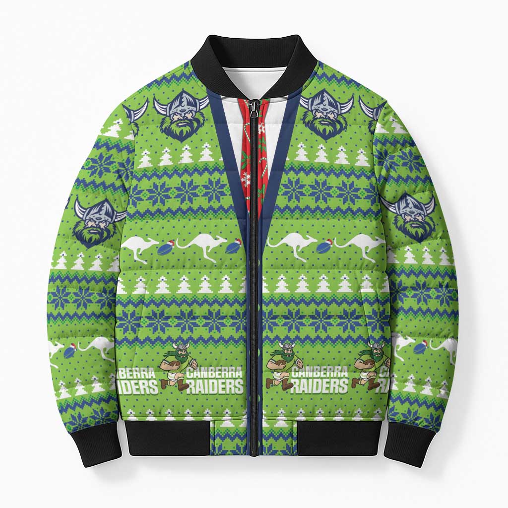 Raiders Rugby Christmas Bomber Puffer Jacket Merry Xmas Canberra Cardigan Style - Aussie Hoodie