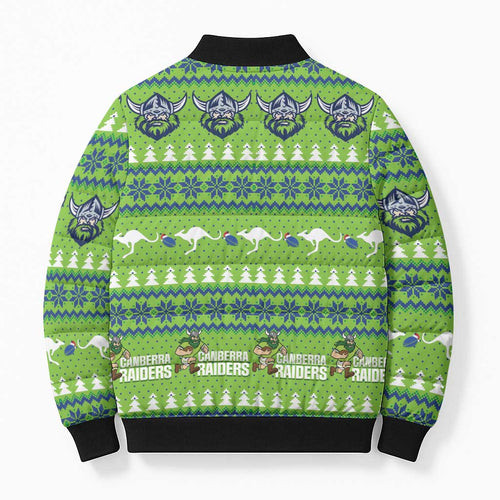 Raiders Rugby Christmas Bomber Puffer Jacket Merry Xmas Canberra Cardigan Style - Aussie Hoodie