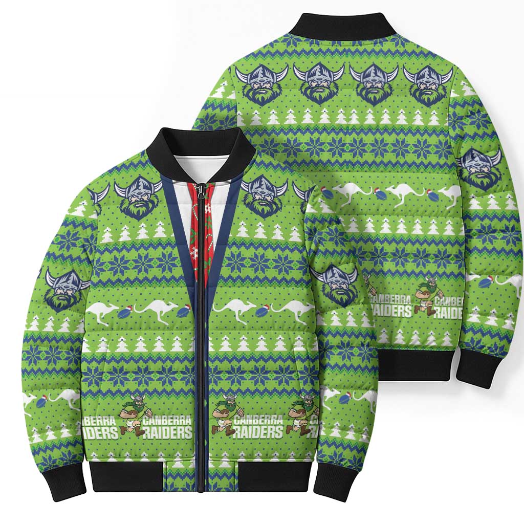 Raiders Rugby Christmas Bomber Puffer Jacket Merry Xmas Canberra Cardigan Style - Aussie Hoodie