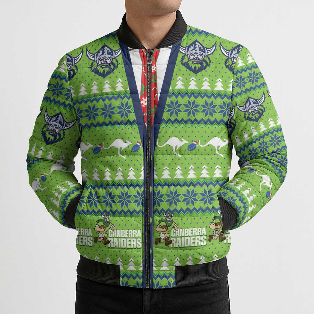 Raiders Rugby Christmas Bomber Puffer Jacket Merry Xmas Canberra Cardigan Style - Aussie Hoodie