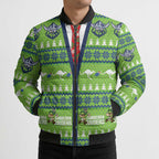 Raiders Rugby Christmas Bomber Puffer Jacket Merry Xmas Canberra Cardigan Style - Aussie Hoodie