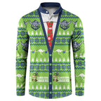 Raiders Rugby Christmas Button Sweatshirt Merry Xmas Canberra Cardigan Style - Aussie Hoodie