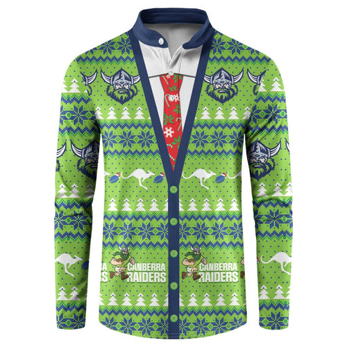 Raiders Rugby Christmas Button Sweatshirt Merry Xmas Canberra Cardigan Style - Aussie Hoodie