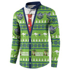 Raiders Rugby Christmas Button Sweatshirt Merry Xmas Canberra Cardigan Style - Aussie Hoodie