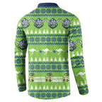 Raiders Rugby Christmas Button Sweatshirt Merry Xmas Canberra Cardigan Style - Aussie Hoodie