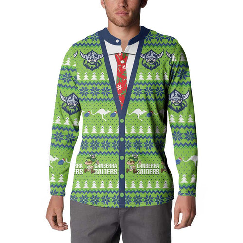 Raiders Rugby Christmas Button Sweatshirt Merry Xmas Canberra Cardigan Style - Aussie Hoodie