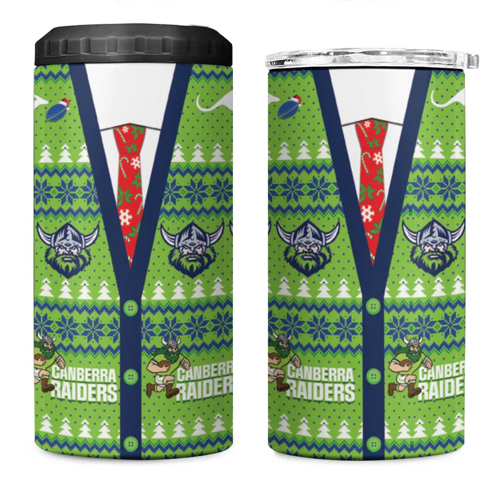 Raiders Rugby Christmas 4 in 1 Can Cooler Tumbler Merry Xmas Canberra Cardigan Style - Aussie Hoodie