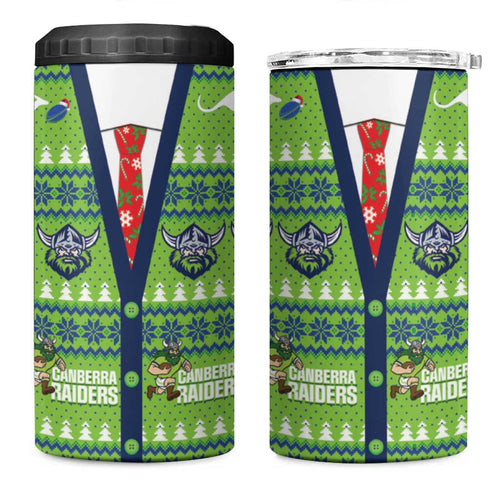 Raiders Rugby Christmas 4 in 1 Can Cooler Tumbler Merry Xmas Canberra Cardigan Style - Aussie Hoodie