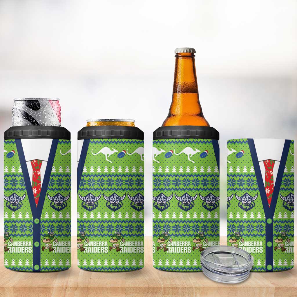 Raiders Rugby Christmas 4 in 1 Can Cooler Tumbler Merry Xmas Canberra Cardigan Style - Aussie Hoodie