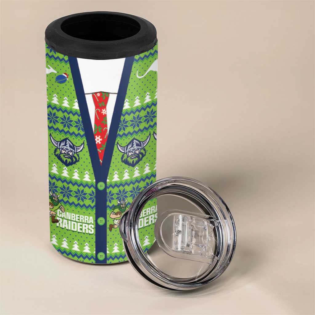 Raiders Rugby Christmas 4 in 1 Can Cooler Tumbler Merry Xmas Canberra Cardigan Style - Aussie Hoodie
