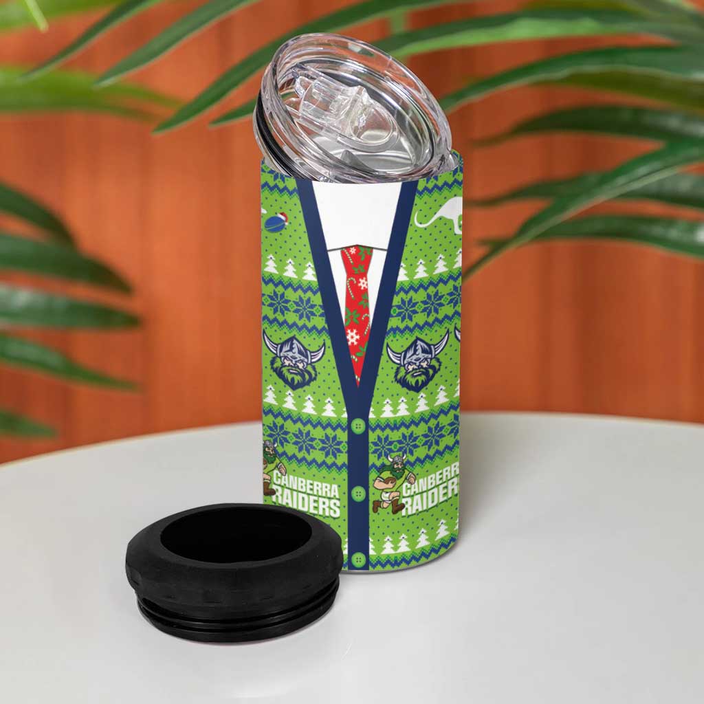 Raiders Rugby Christmas 4 in 1 Can Cooler Tumbler Merry Xmas Canberra Cardigan Style - Aussie Hoodie
