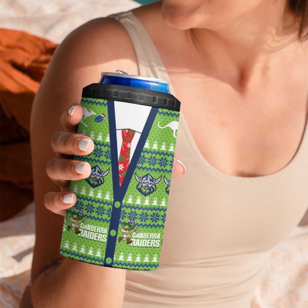 Raiders Rugby Christmas 4 in 1 Can Cooler Tumbler Merry Xmas Canberra Cardigan Style - Aussie Hoodie