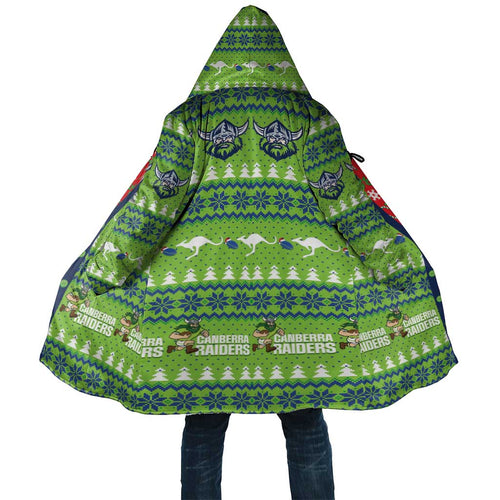 Raiders Rugby Christmas Cloak Merry Xmas Canberra Cardigan Style - Aussie Hoodie