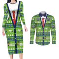 Raiders Rugby Christmas Couples Matching Long Sleeve Bodycon Dress and Long Sleeve Button Shirt Merry Xmas Canberra Cardigan Style - Aussie Hoodie
