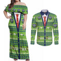 Raiders Rugby Christmas Couples Matching Off Shoulder Maxi Dress and Long Sleeve Button Shirt Merry Xmas Canberra Cardigan Style - Aussie Hoodie