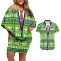 Raiders Rugby Christmas Couples Matching Off Shoulder Short Dress and Hawaiian Shirt Merry Xmas Canberra Cardigan Style - Aussie Hoodie