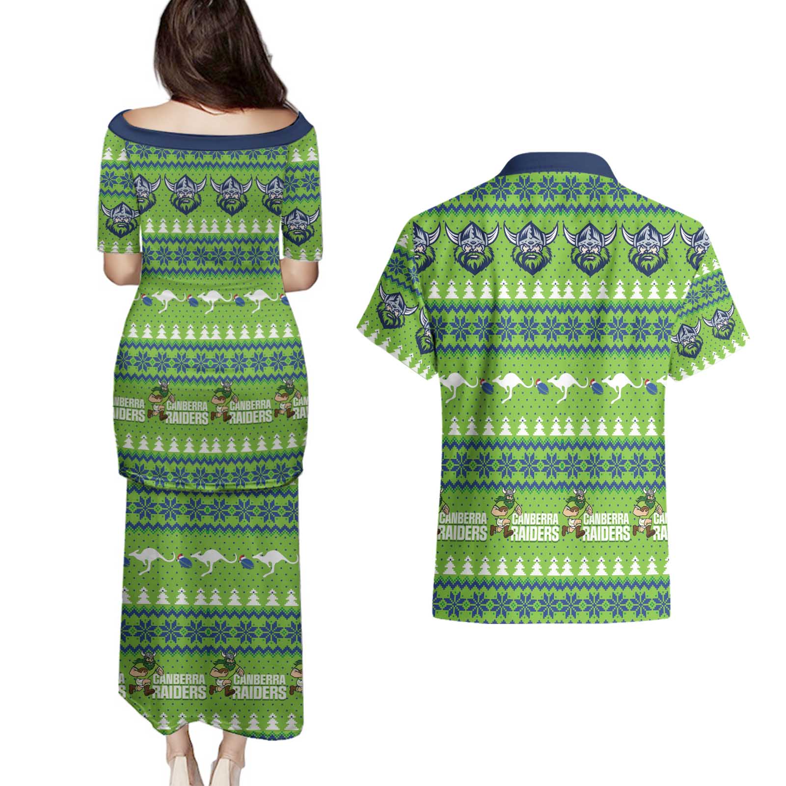 Raiders Rugby Christmas Couples Matching Puletasi and Hawaiian Shirt Merry Xmas Canberra Cardigan Style - Aussie Hoodie
