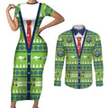 Raiders Rugby Christmas Couples Matching Short Sleeve Bodycon Dress and Long Sleeve Button Shirt Merry Xmas Canberra Cardigan Style - Aussie Hoodie