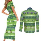 Raiders Rugby Christmas Couples Matching Short Sleeve Bodycon Dress and Long Sleeve Button Shirt Merry Xmas Canberra Cardigan Style - Aussie Hoodie