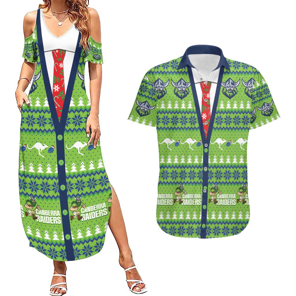 Raiders Rugby Christmas Couples Matching Summer Maxi Dress and Hawaiian Shirt Merry Xmas Canberra Cardigan Style - Aussie Hoodie
