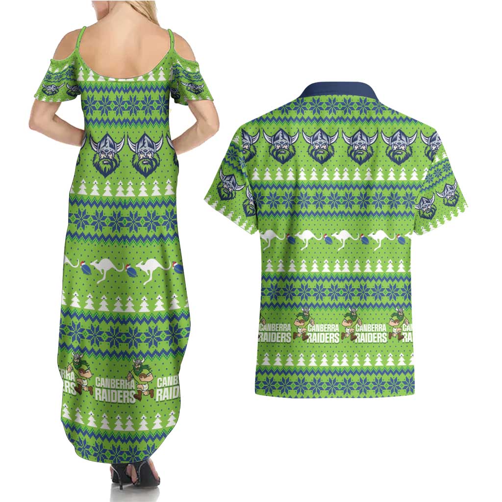 Raiders Rugby Christmas Couples Matching Summer Maxi Dress and Hawaiian Shirt Merry Xmas Canberra Cardigan Style - Aussie Hoodie