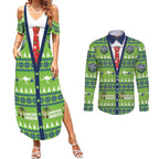 Raiders Rugby Christmas Couples Matching Summer Maxi Dress and Long Sleeve Button Shirt Merry Xmas Canberra Cardigan Style - Aussie Hoodie