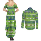 Raiders Rugby Christmas Couples Matching Summer Maxi Dress and Long Sleeve Button Shirt Merry Xmas Canberra Cardigan Style - Aussie Hoodie