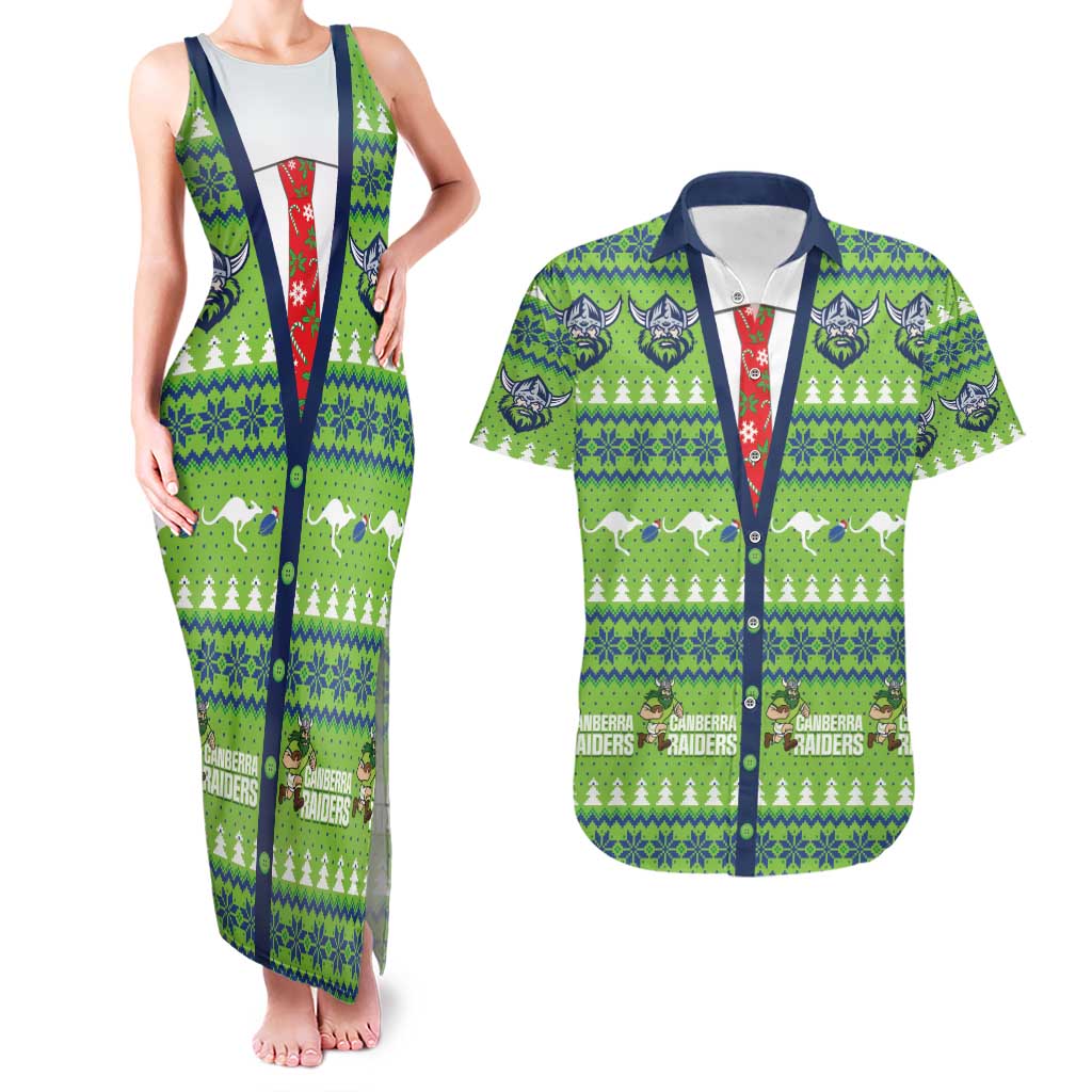Raiders Rugby Christmas Couples Matching Tank Maxi Dress and Hawaiian Shirt Merry Xmas Canberra Cardigan Style - Aussie Hoodie