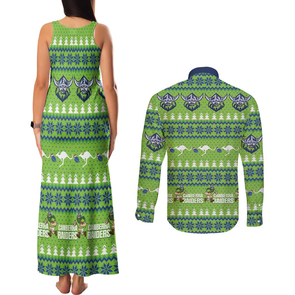 Raiders Rugby Christmas Couples Matching Tank Maxi Dress and Long Sleeve Button Shirt Merry Xmas Canberra Cardigan Style - Aussie Hoodie