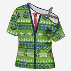 Raiders Rugby Christmas Cross Shoulder Shirt Merry Xmas Canberra Cardigan Style - Aussie Hoodie