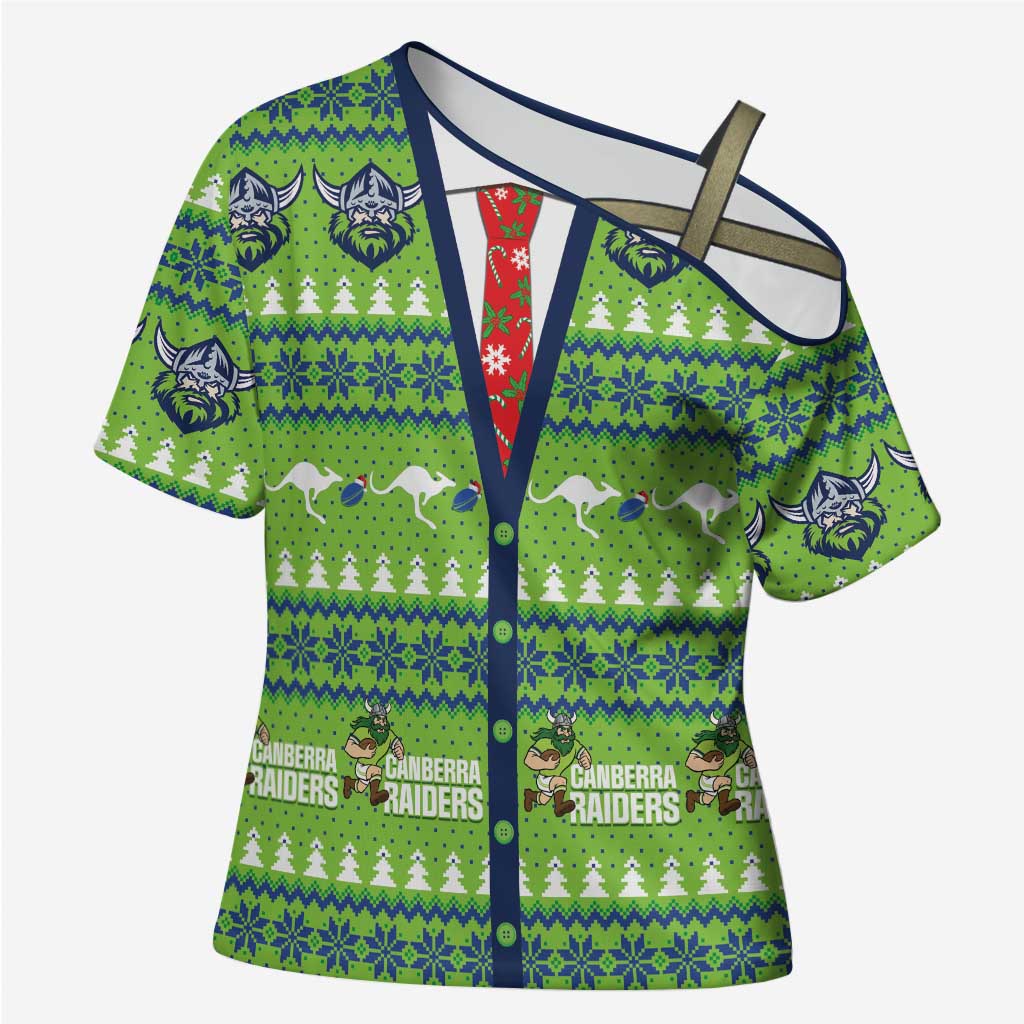 Raiders Rugby Christmas Cross Shoulder Shirt Merry Xmas Canberra Cardigan Style - Aussie Hoodie