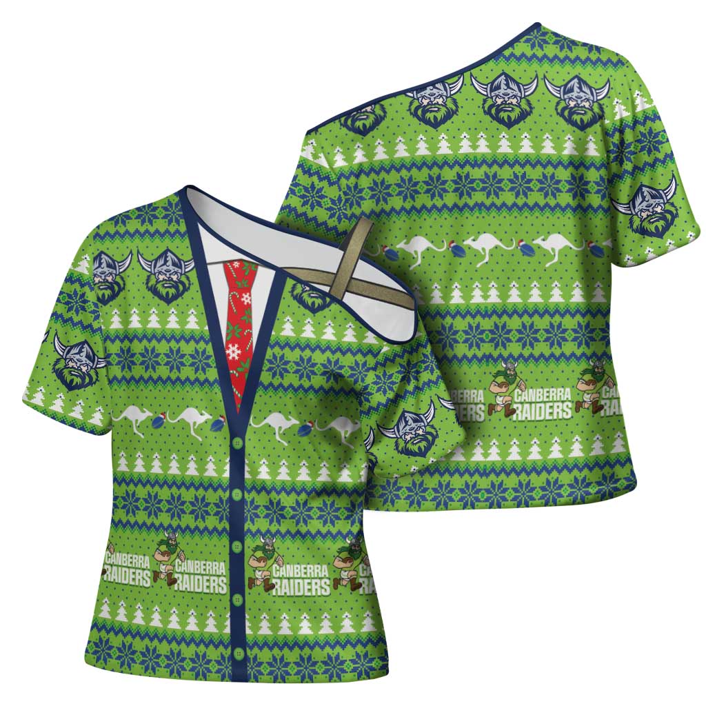 Raiders Rugby Christmas Cross Shoulder Shirt Merry Xmas Canberra Cardigan Style - Aussie Hoodie