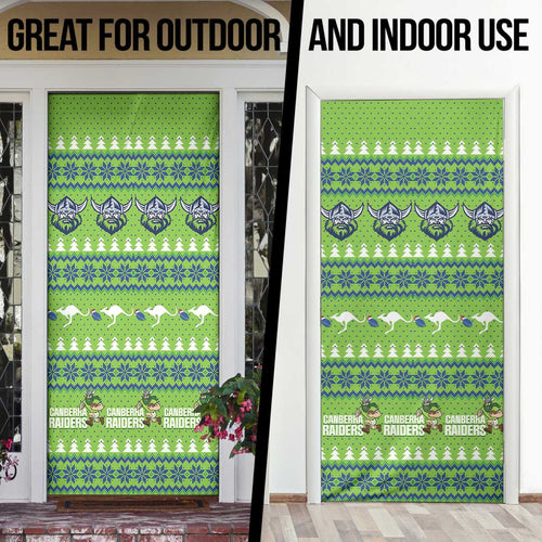 Raiders Rugby Christmas Door Cover Merry Xmas Canberra Cardigan Style - Aussie Hoodie