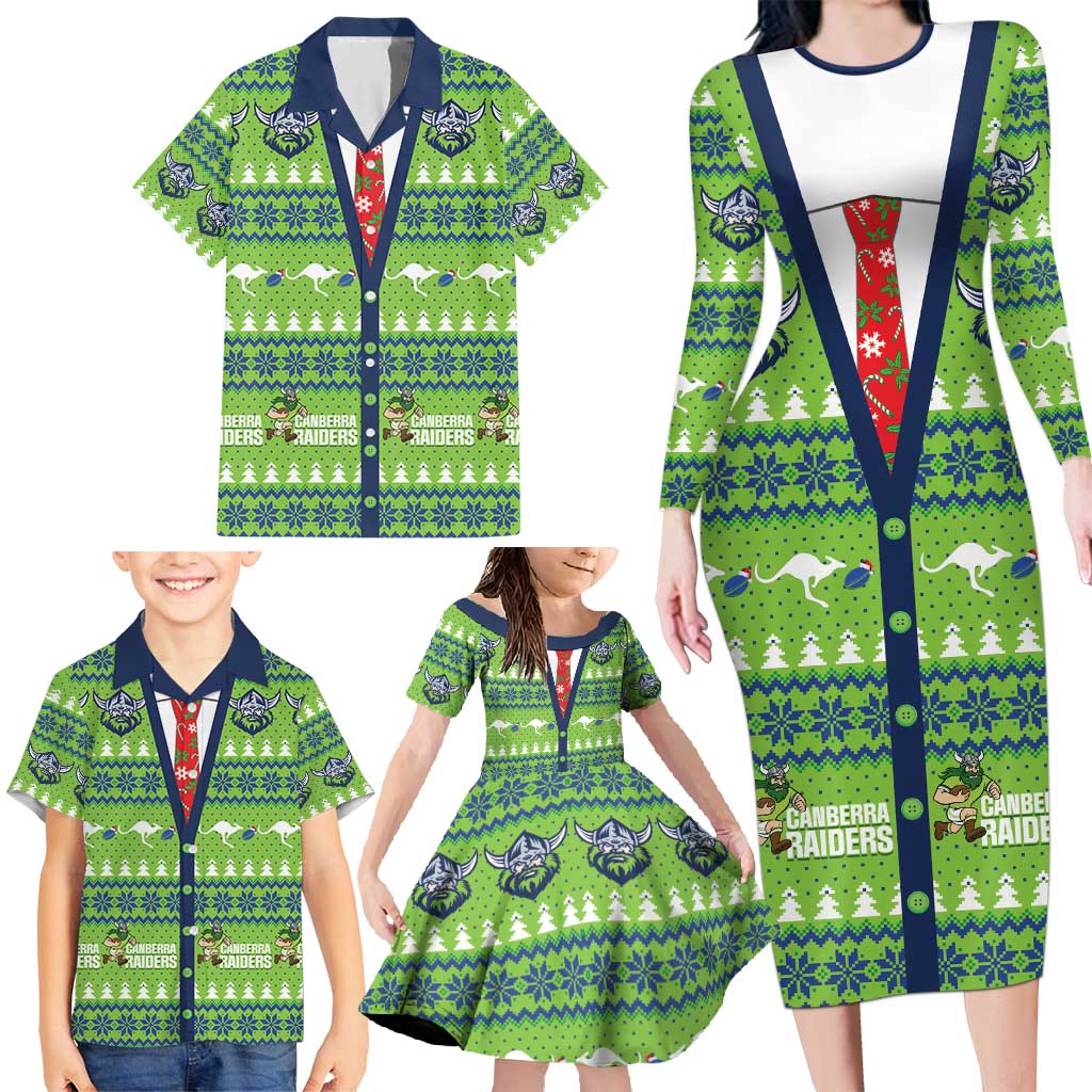 Raiders Rugby Christmas Family Matching Long Sleeve Bodycon Dress and Hawaiian Shirt Merry Xmas Canberra Cardigan Style - Aussie Hoodie
