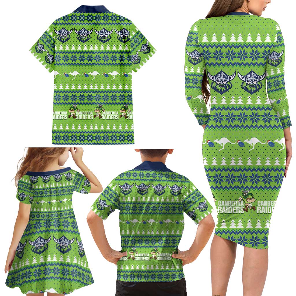 Raiders Rugby Christmas Family Matching Long Sleeve Bodycon Dress and Hawaiian Shirt Merry Xmas Canberra Cardigan Style - Aussie Hoodie