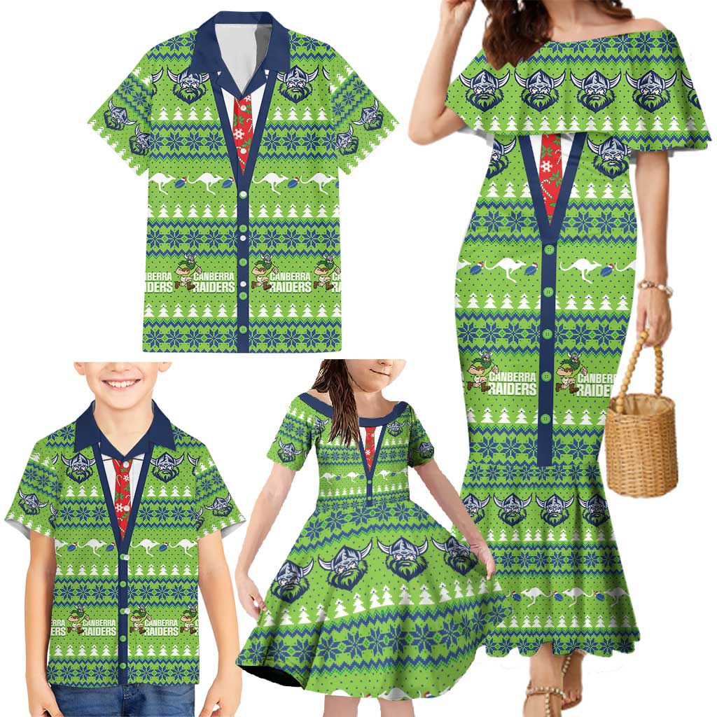 Raiders Rugby Christmas Family Matching Mermaid Dress and Hawaiian Shirt Merry Xmas Canberra Cardigan Style - Aussie Hoodie