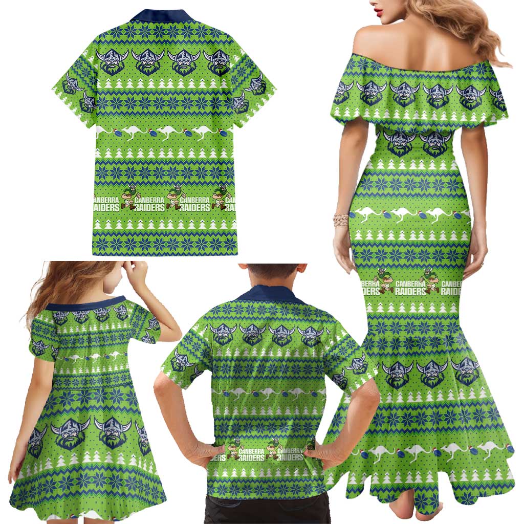 Raiders Rugby Christmas Family Matching Mermaid Dress and Hawaiian Shirt Merry Xmas Canberra Cardigan Style - Aussie Hoodie