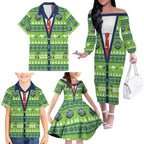 Raiders Rugby Christmas Family Matching Off The Shoulder Long Sleeve Dress and Hawaiian Shirt Merry Xmas Canberra Cardigan Style - Aussie Hoodie