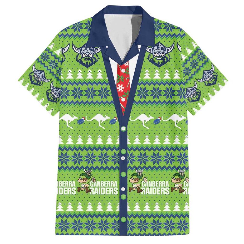 Raiders Rugby Christmas Family Matching Off The Shoulder Long Sleeve Dress and Hawaiian Shirt Merry Xmas Canberra Cardigan Style - Aussie Hoodie