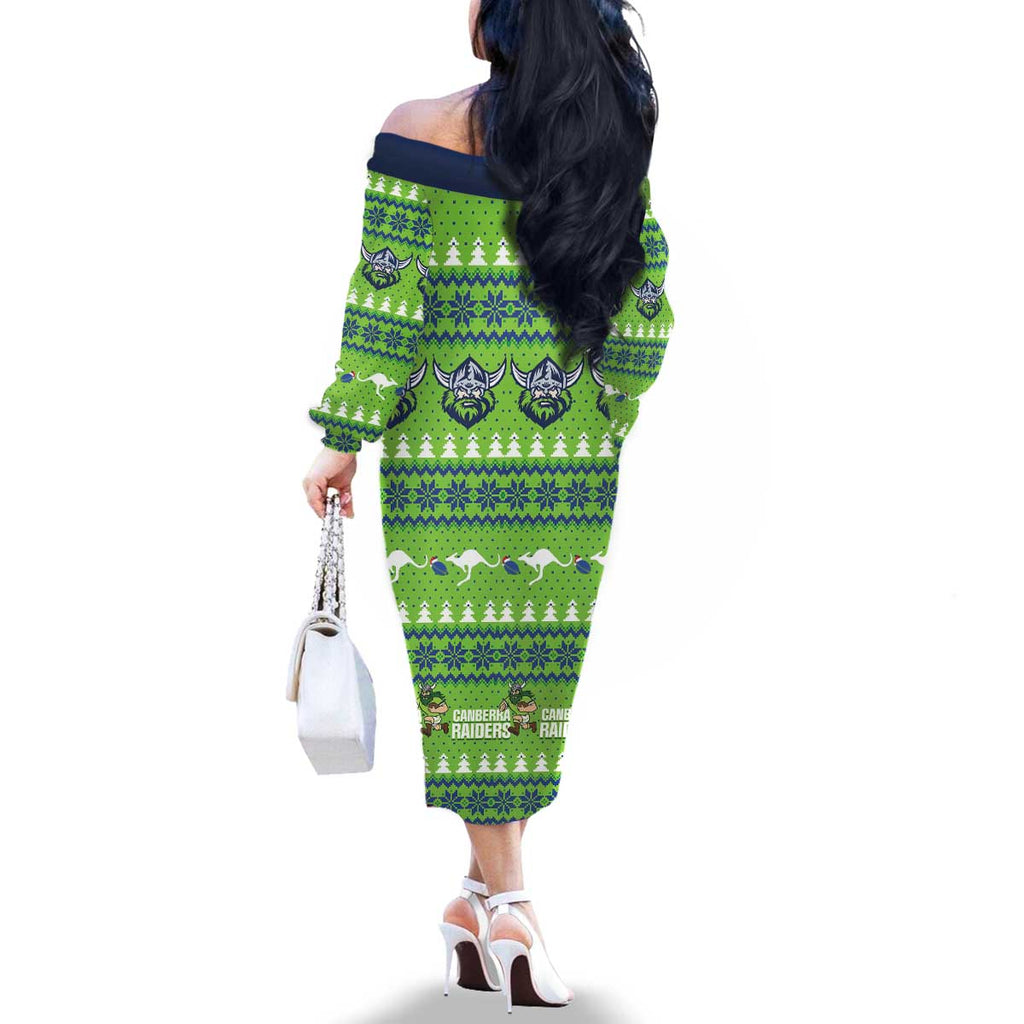 Raiders Rugby Christmas Family Matching Off The Shoulder Long Sleeve Dress and Hawaiian Shirt Merry Xmas Canberra Cardigan Style - Aussie Hoodie