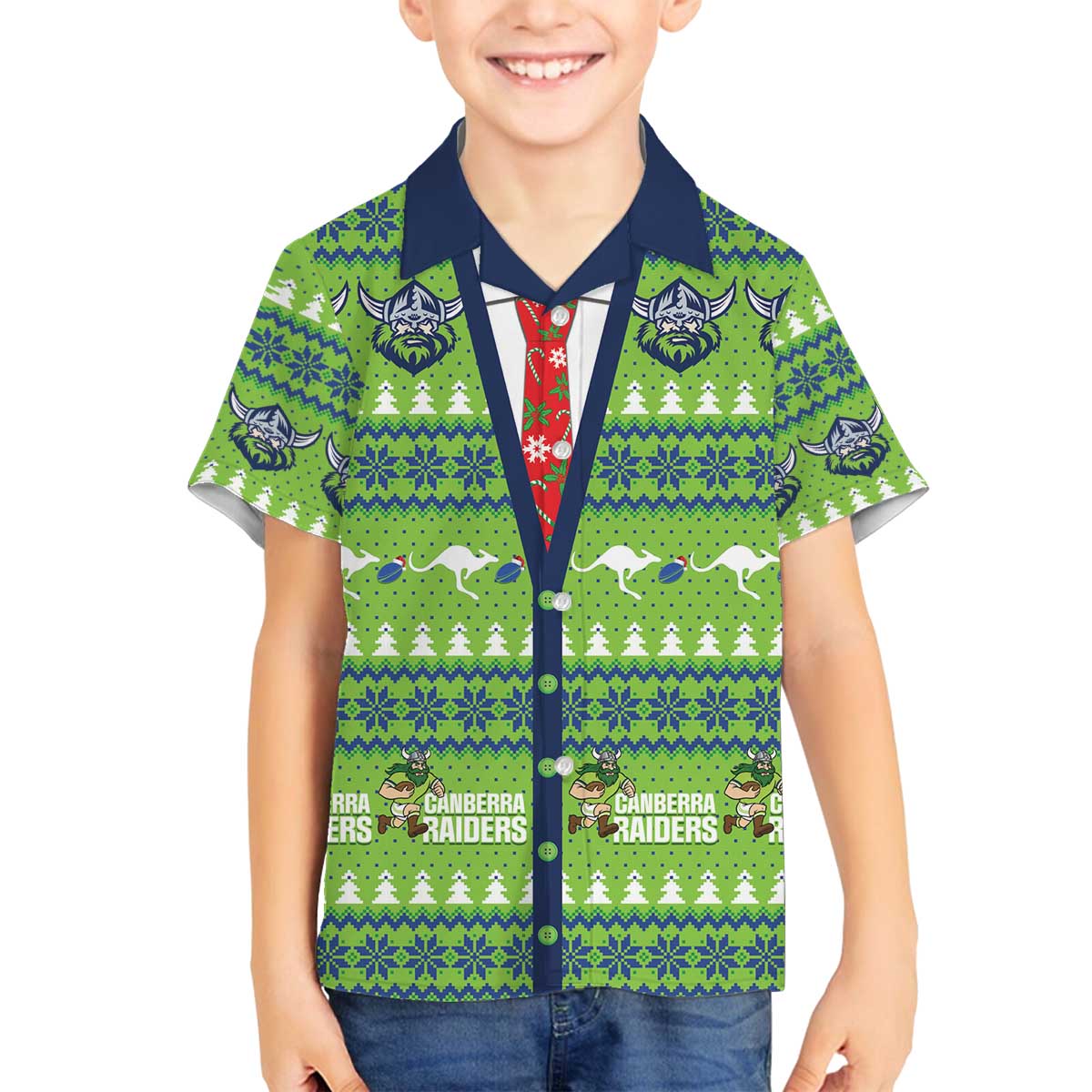 Raiders Rugby Christmas Family Matching Off The Shoulder Long Sleeve Dress and Hawaiian Shirt Merry Xmas Canberra Cardigan Style - Aussie Hoodie