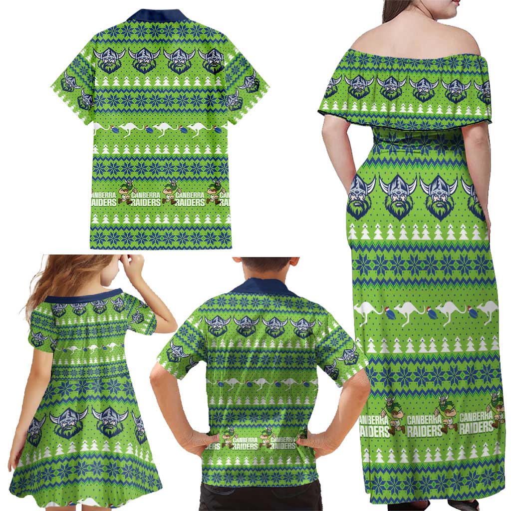 Raiders Rugby Christmas Family Matching Off Shoulder Maxi Dress and Hawaiian Shirt Merry Xmas Canberra Cardigan Style - Aussie Hoodie