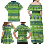 Raiders Rugby Christmas Family Matching Off Shoulder Maxi Dress and Hawaiian Shirt Merry Xmas Canberra Cardigan Style - Aussie Hoodie