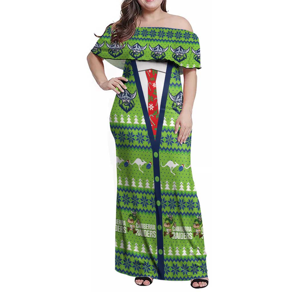 Raiders Rugby Christmas Family Matching Off Shoulder Maxi Dress and Hawaiian Shirt Merry Xmas Canberra Cardigan Style - Aussie Hoodie