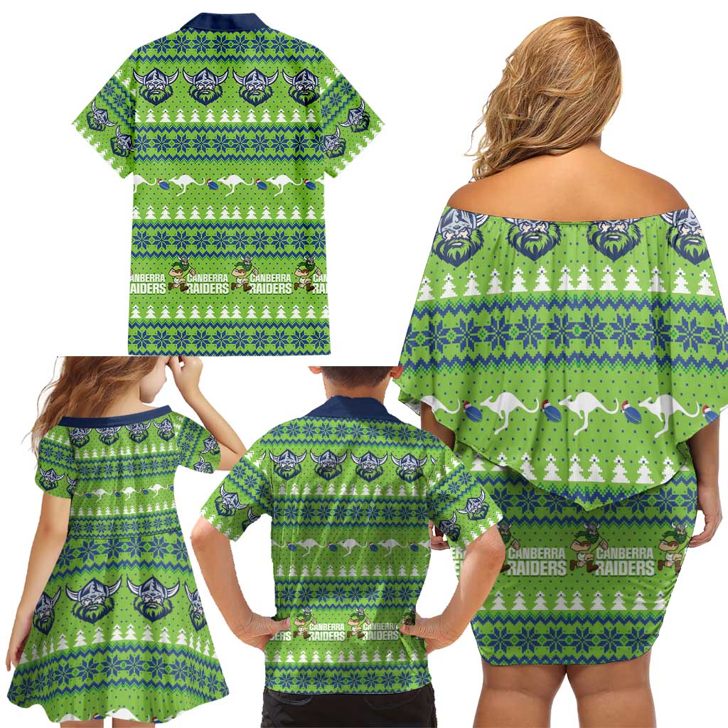 Raiders Rugby Christmas Family Matching Off Shoulder Short Dress and Hawaiian Shirt Merry Xmas Canberra Cardigan Style - Aussie Hoodie