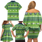 Raiders Rugby Christmas Family Matching Off Shoulder Short Dress and Hawaiian Shirt Merry Xmas Canberra Cardigan Style - Aussie Hoodie